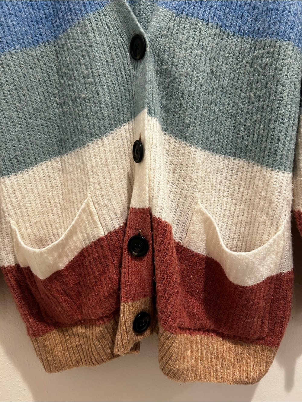 America Eagle  cozy Multi Stripe Button-Front Cardigan Sweater - Neutral & BlueX - Picture 4 of 7
